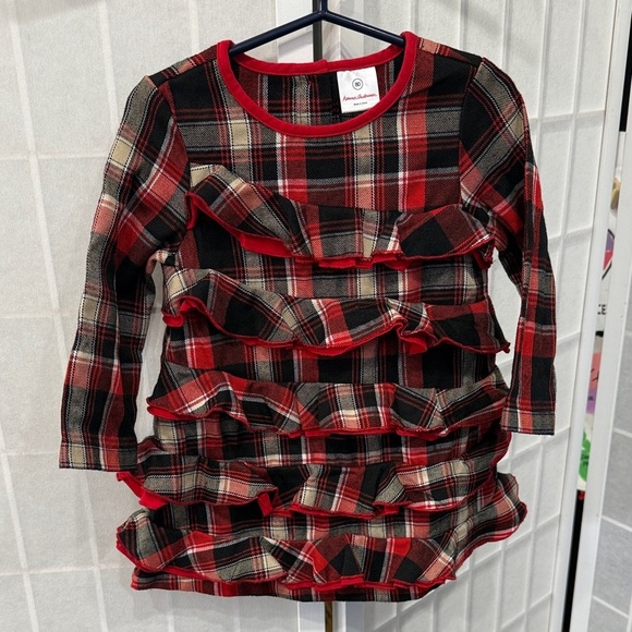 Hanna Andersson Other - Hanna Anderson Red Black Tan Plaid Ruffle Dress Size 80 US 18-24M